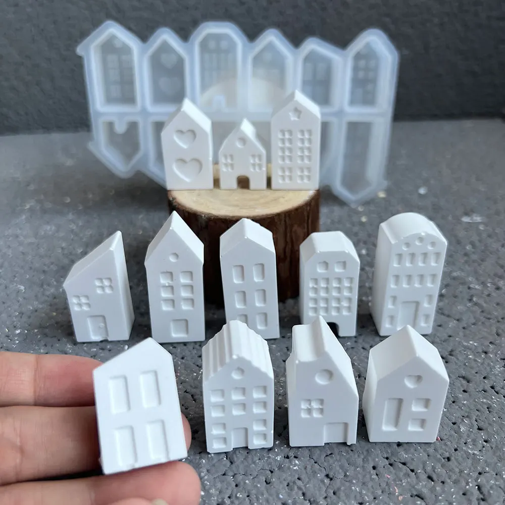 Cute Castle House Aroma Plaster Mold Mini Building House Home Resin Ornaments Star Cement Candle Silicone Nordic Style