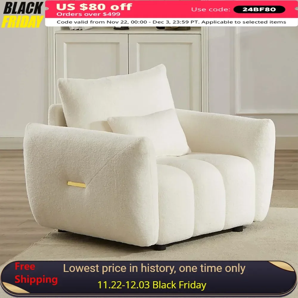 Living Room Chair, Leisure Boucle Reading Sofa ArmChair, Comfy Deep Seat Teddy Chairs, 39.7