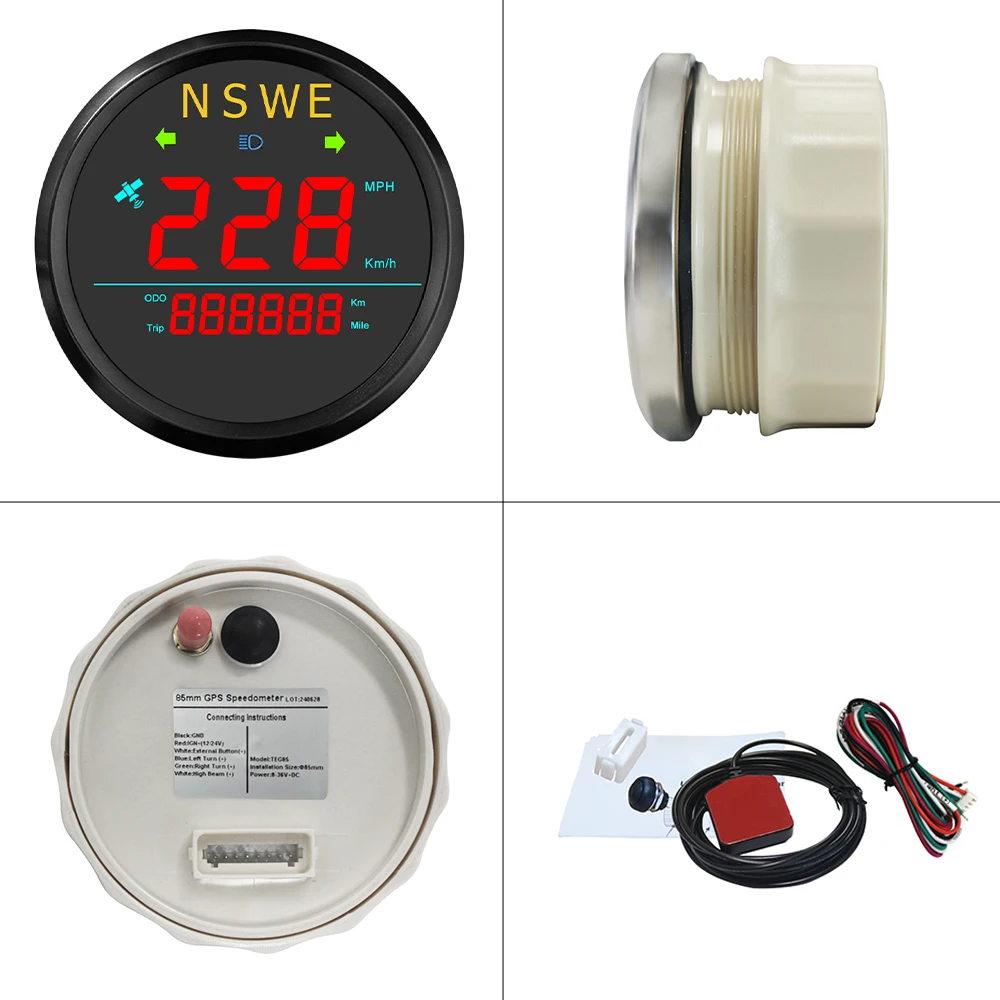 

ELING 85mm (3 3/8'') Digital GPS Speedometer Odometer 0-999 (MPH, km/h) 12V 24V for Car ATV Tractor with Backlight GPS Antenna