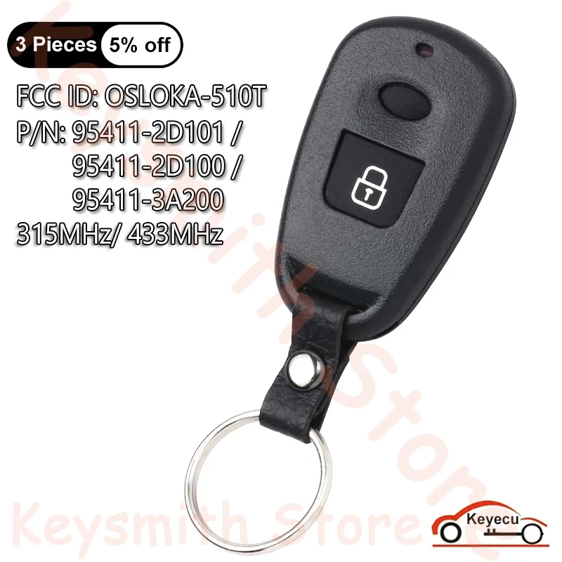 KEYECU 2 Buttons 315MHz 433MHz for Hyundai Elantra Old Elantra Santa Fe 2000 2001 - 2006 Auto Remote Control Key Fob OSLOKA-510T