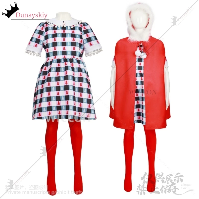 New Anime Christmas Cosplay Cindy Lou Costume Red Cloak Cute Dress Lolita Wig Necklace Headwear For Women Girls Kids Customized
