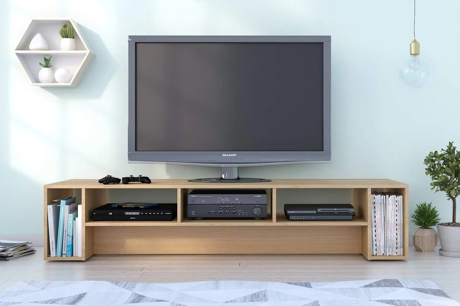 Rustik 72-inch Natural Maple TV Stand with Storage for Living Room up to 70
