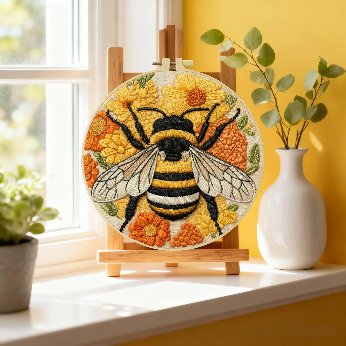 1 Stück 20X20CM/15X15CM 7,87/6,3 Zoll Bienen-Stickerei-Starter-Kit DIY-Kit DIY-Stickerei-Set Handarbeiten Nähkunst-Set für Anfänger – Detail 1