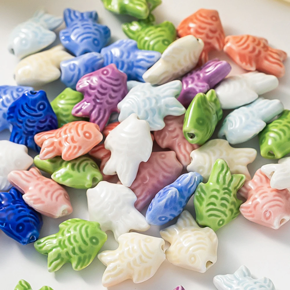 5 pz 19x15mm Grande Porcellana Ceramica Pesce Perline Sparse Perline Colorate per Il Braccialetto Dell'orecchino Della Collana Gioielli FAI DA TE Artigianato Fare