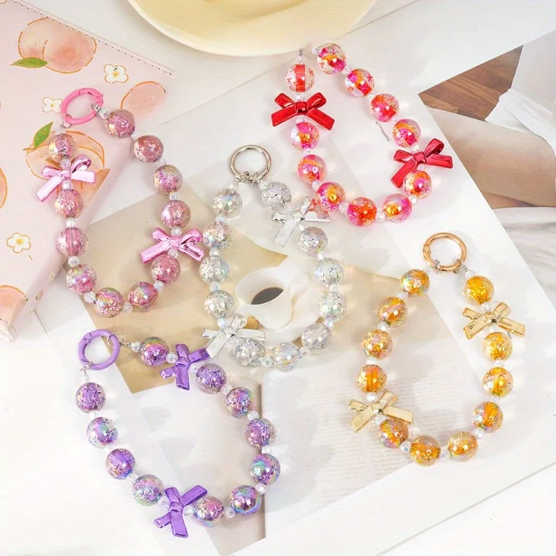

Colorful Star Bead Phone Chain Bow Phone Case Bag Hanging Decoration Water Cup Chain Keychain Decoration