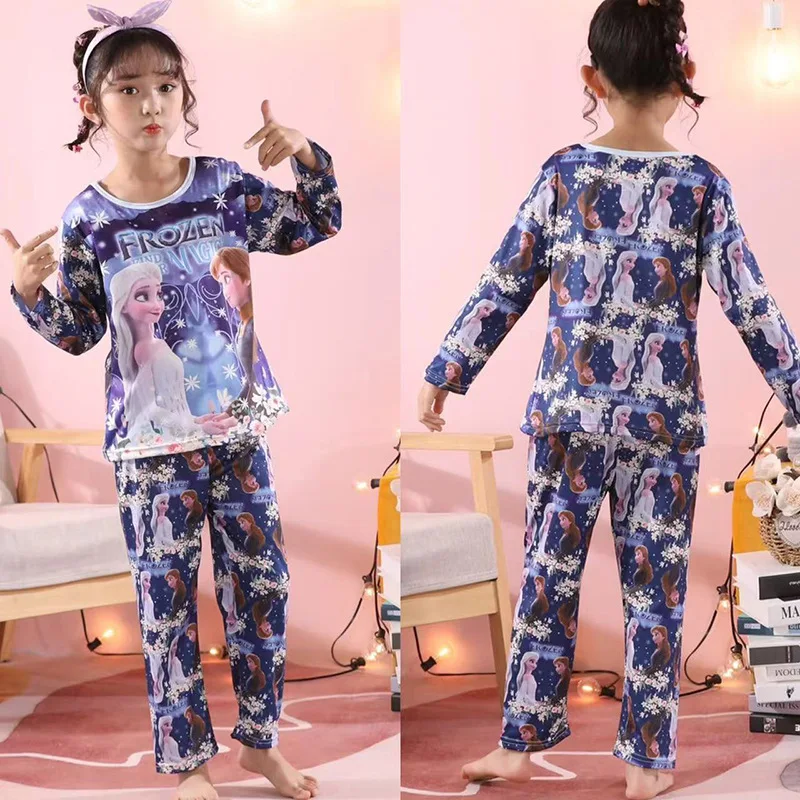 Kids Pajamas Frozen Anna Elsa Marvel Spiderman Clothing Sets Boy Girl Long Sleeve Cartoon Home Sleepwear Children Nightgown Suit