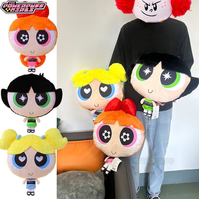 

45 см плюшевая подушка Powerpuff для девочек, большая голова, кукла, подушка, большие глаза, кукла, диван, прикроватное украшение, подарок, оригинальные мягкие игрушки