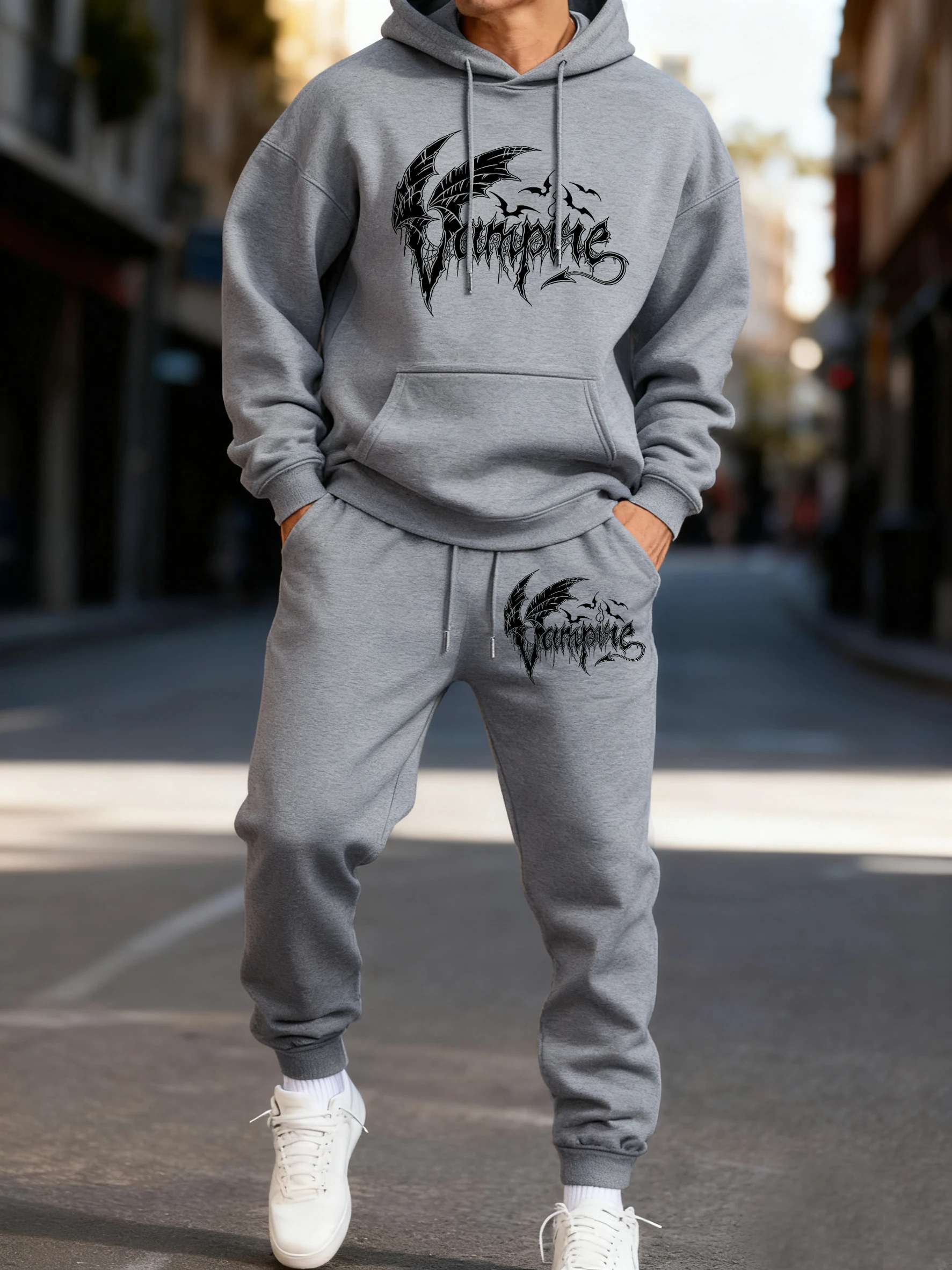 

Базовые удобные толстовки с принтом крыльев летучей мыши вампира, спортивные штаны, комплект из 2 предметов, мужские теплые бритвы на шнурке, простой повседневный пуловер