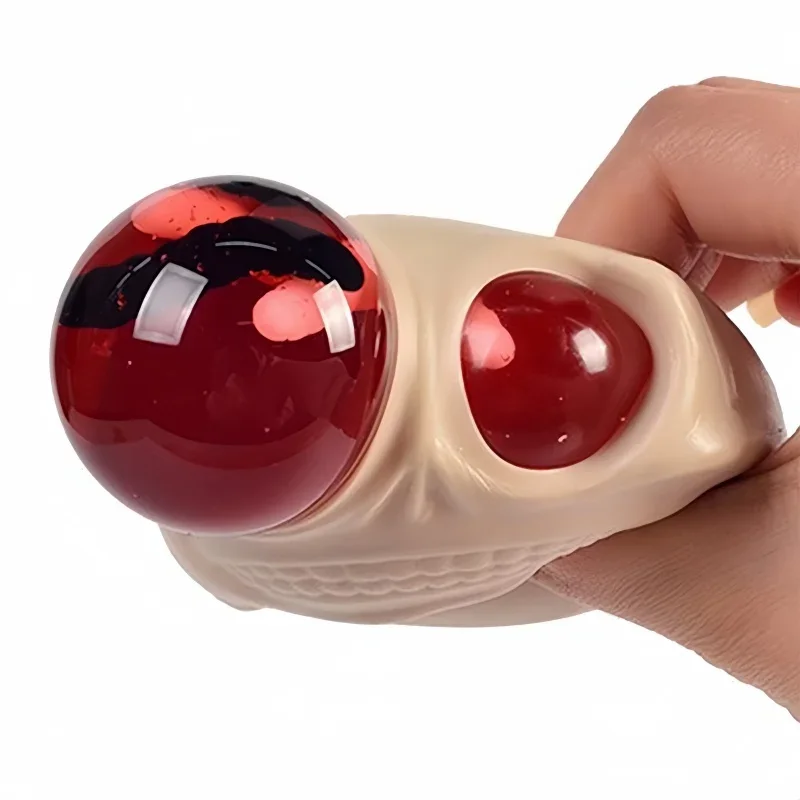 Balles anti-Stress crâne à presser pour Halloween, jouet de décompression avec sang et asticots, jouet de farces pour adultes et enfants