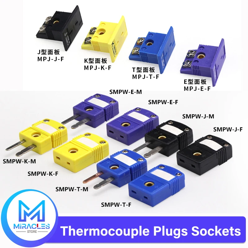 

1~100pcs K/T/J/E Type Thermocouple Plug Sockets Sensor Panel Mount Heat-resistant Miniature Wire Cable Connector Socket Plug