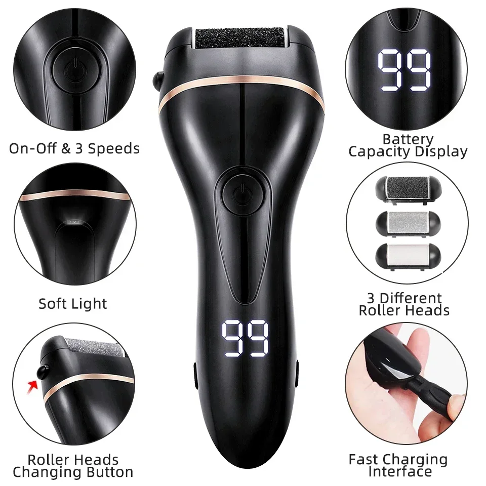 Arquivo elétrico recarregável do pé do USB, removedor do calo, ferramentas mortas dos cuidados com a pele, arquivos dos pés, pedicure