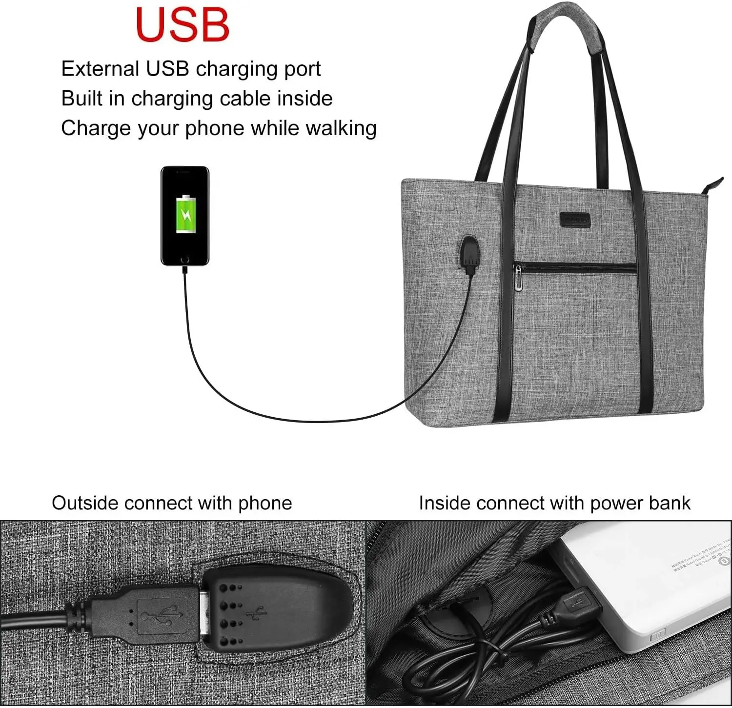 MOSISO-Bolso de mano con puerto USB para ordenador portátil para mujer, bolsa para ordenador portátil MacBook Notebook y Chromebook de 15, 15,6, 16, 17,3 pulgadas