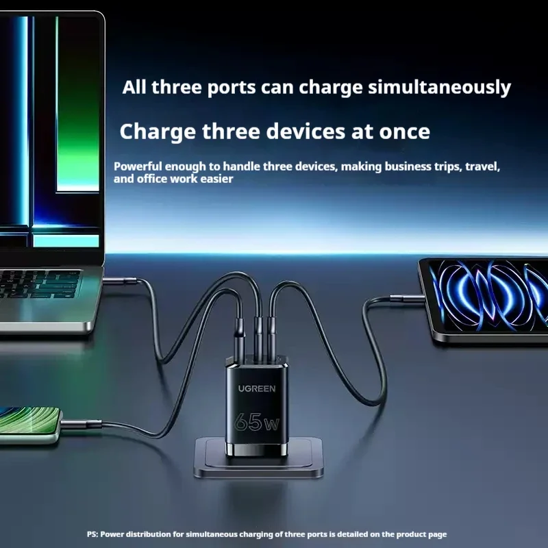 UGREEN X370 65W Gan Charger for iPhone17 Macbook air mobile phone tablet laptop pd fast charging dual typec Three-port plug