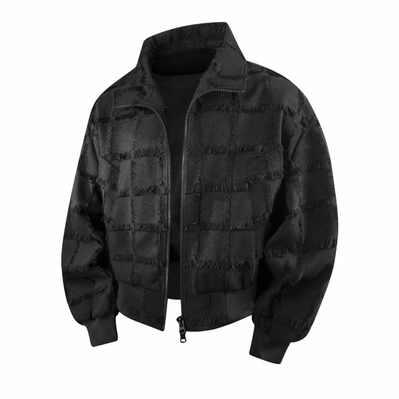 KIDWHXR 2026 Autumn Man Jacket Streetwear Plaid Turn Down Collar Men Coat Loose Outdoor Casual Long Sleeve Male Outerwear