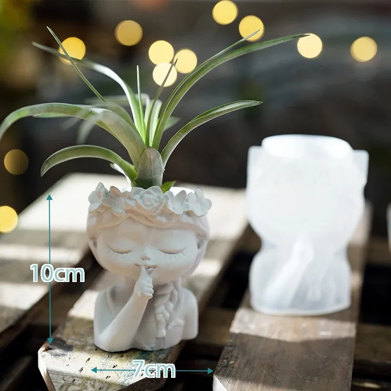 فتاة جميلة اناء للزهور الاسمنت سيليكون قوالب الراتنج شمعة حامل سفينة الجص قالب خرسانة لإنشاء المزارعون في الأماكن المغلقة #5