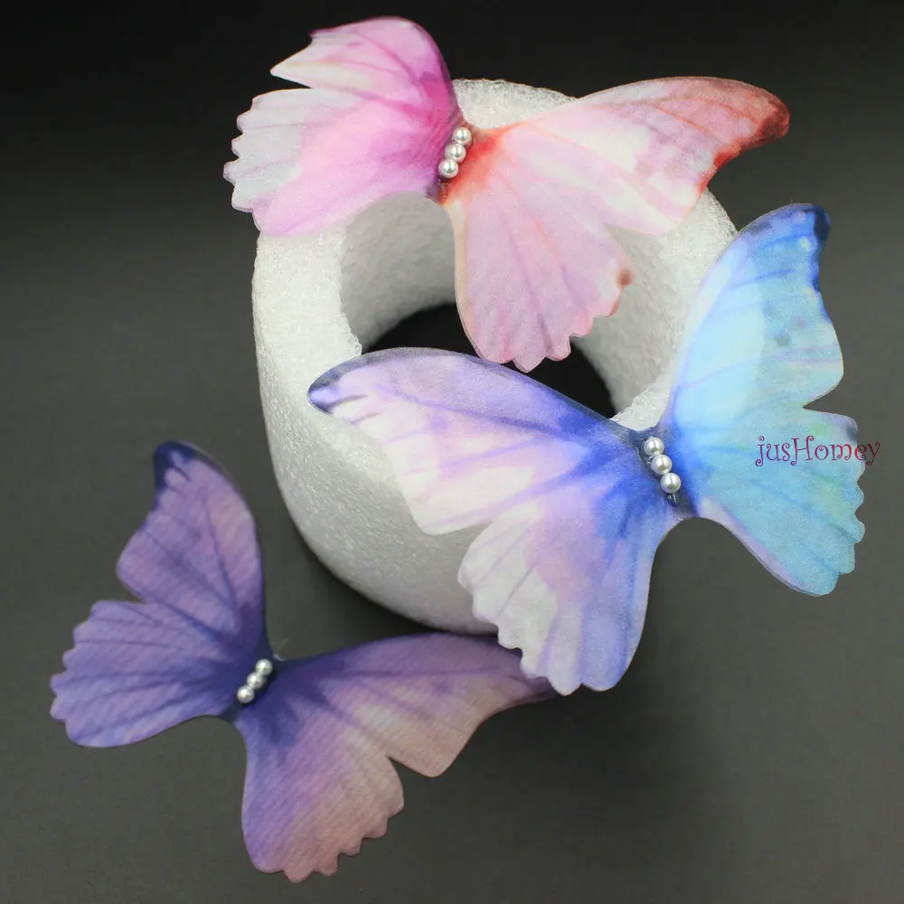 

20PCS 10cm Large Butterfly Pink Blue Purple Organza Fabric Butterfly Appliques Translucent for Party Decor, Doll Embellishment