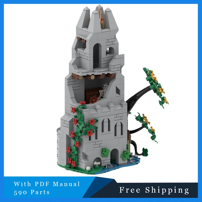 

590 шт. MOC, средневековая европейская архитектура, серия кирпичей, маяк, модульные строительные блоки, модель, детская сборка, рождественские подарки