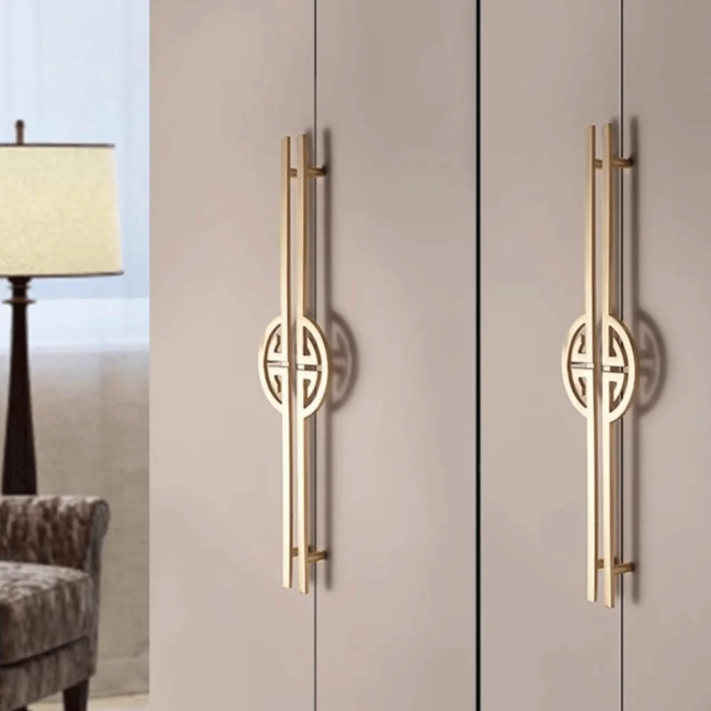 Durable Brushed Finish Cabinet Door Handle Gold Lengthened Cabinet Door Knob Chinese Style Drawer Pull Handle Cupboard