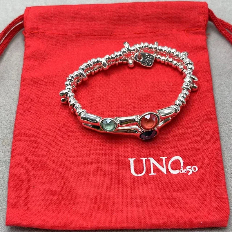 UNOde50-pulsera con gema Tricolor para mujer, diseño Simple, creativo, europeo y americano, joyería de alta calidad, bolsa de regalo, novedad de 2023