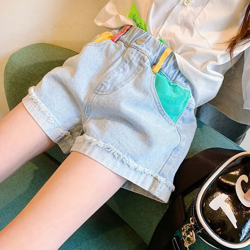 Trendy Color-Block Denim Shorts for Children: The Ultimate Choice for Family Outings and School Eventst