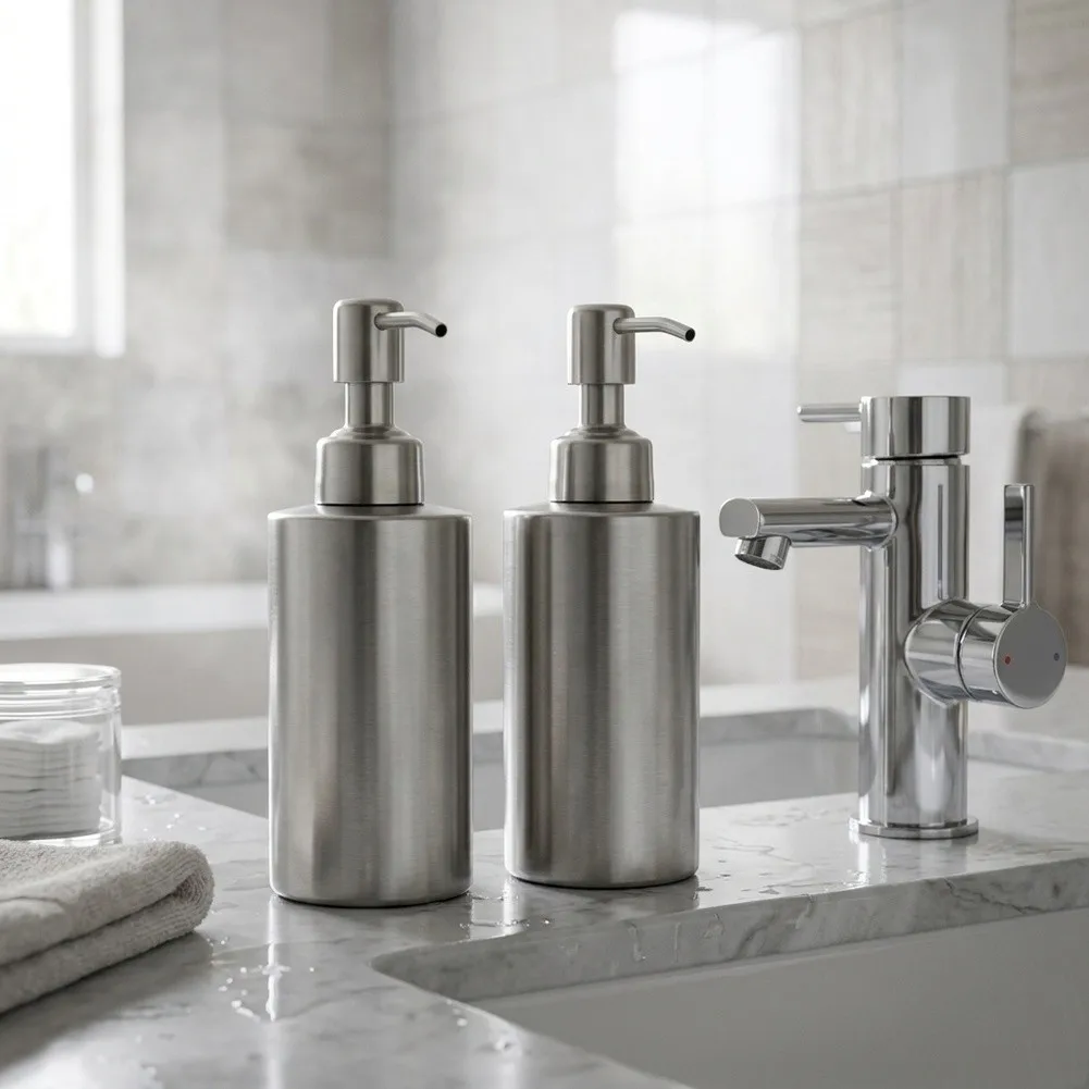 Stainless Steel Soap Dispenser 2 Pack 250 ml Each for Countertop Use in Bathroom or Kitchen with 304 Rust Resistant Steel