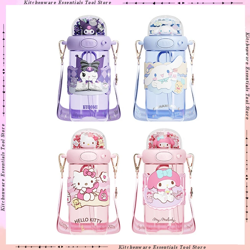 

X&W Melody Water Bottle 650ml Large Capacity Kids Sippy Cup Hello Kitty Pattern Straw Cup with One-touch Pop-up Lid Drinkware