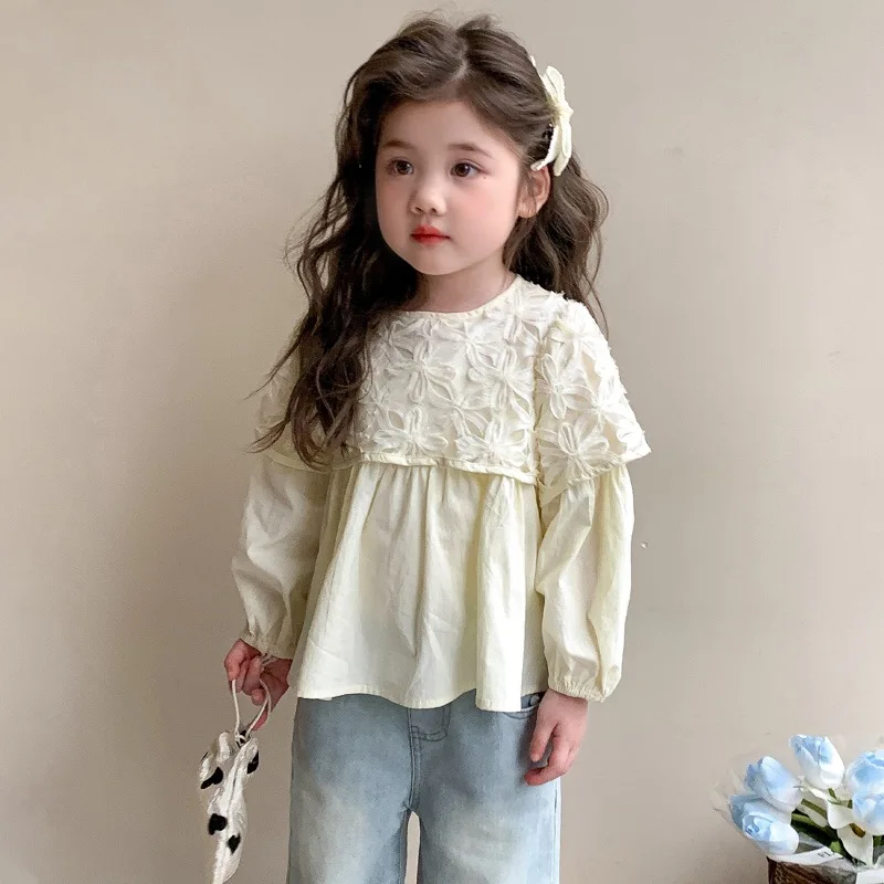 

Girls' Shirts 2025 Spring New Children's Clothes Children's Clothes Foreign Spring Tops Spring and Autumn Fake Two-piece Shirts