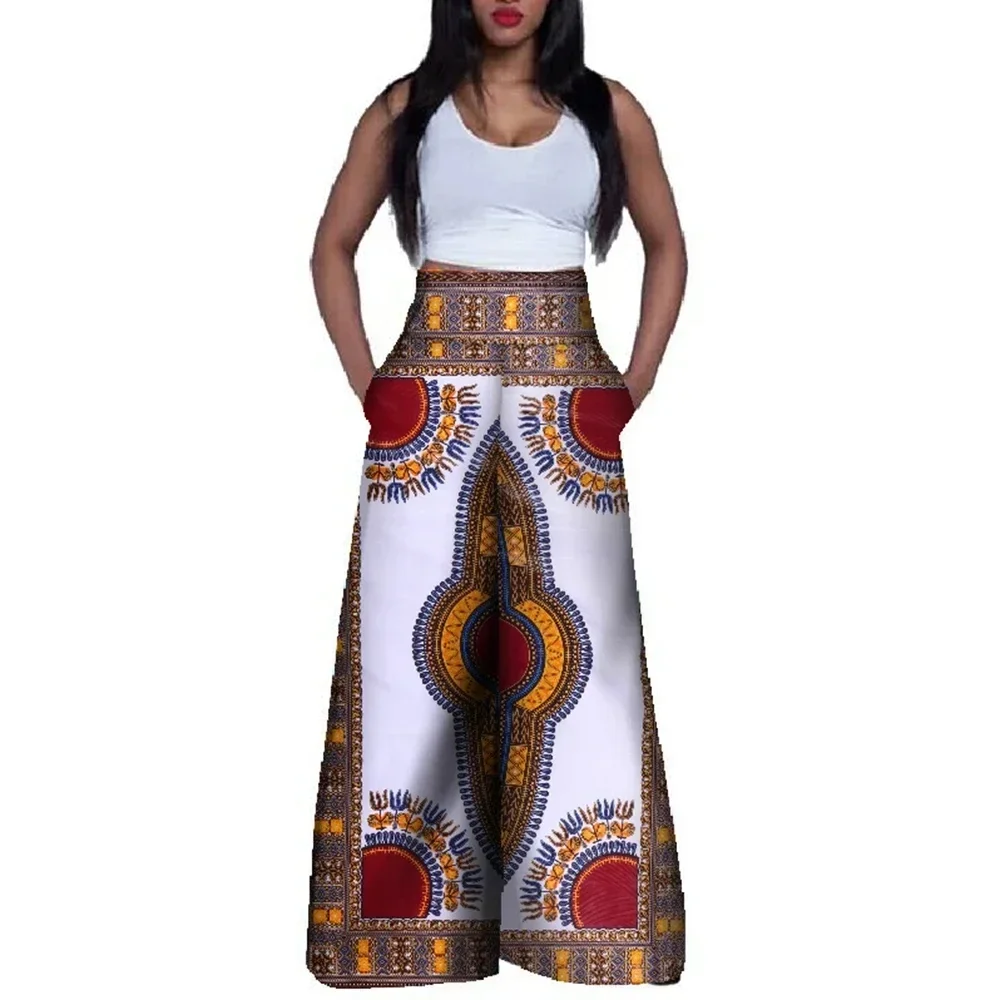 Fashion African Print High Waist Pants for Women Riche 100% Cotton Long Wide Pants Traditional African Clothing WY3367