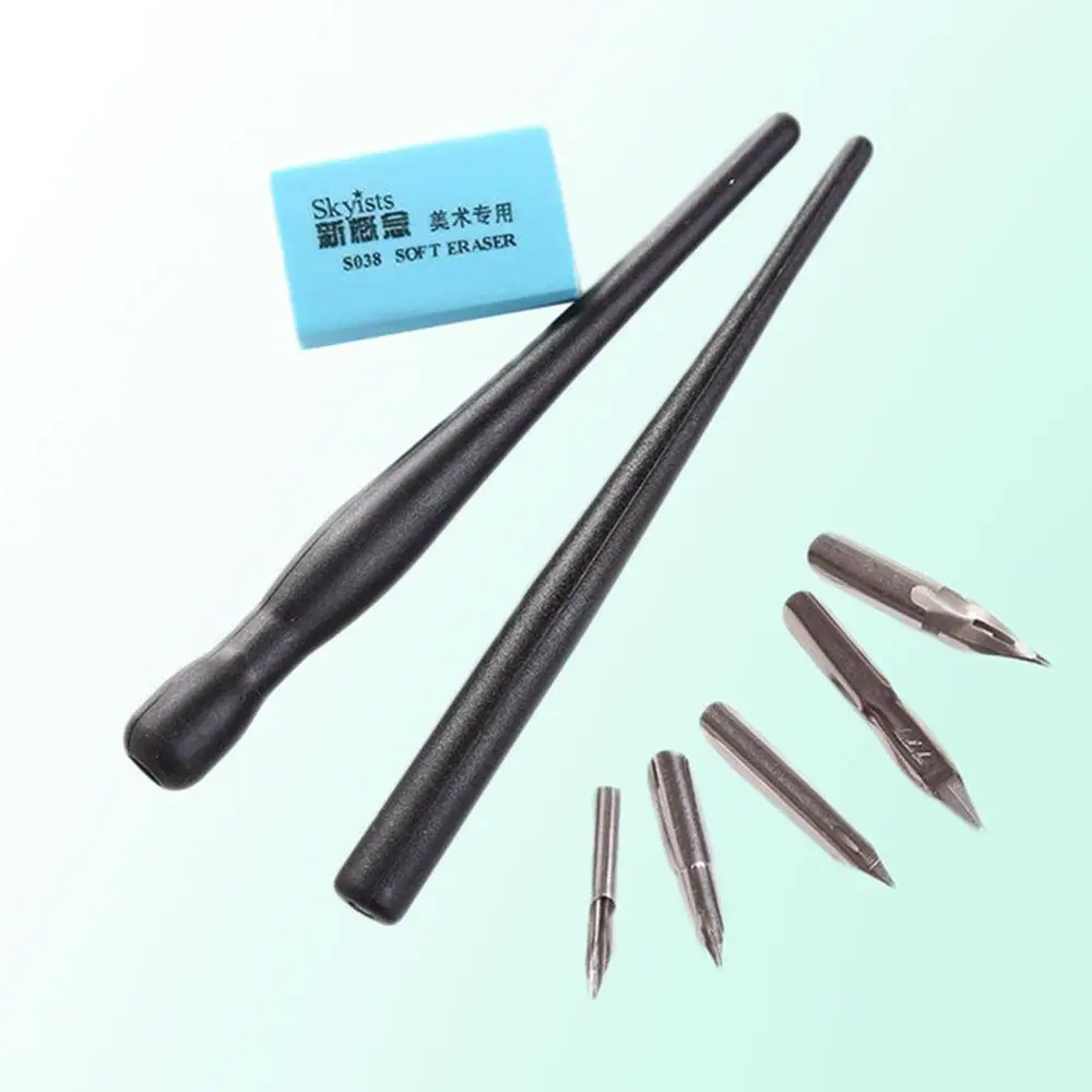 

Cartoon Manga Pen Tip Pen Set Multifunction Pen Dip Calligraphy Drawings Anime Paint Drawing Tool Set 5 Nib +2 Holder +1 Eraser