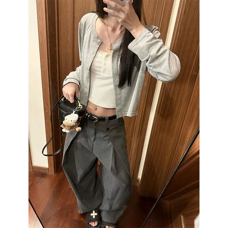 American-style High-street Wide-leg Casual Summer Pleated Silhouette Loose Fit Versatile Styling Suit Black Cargo Pants Fashion
