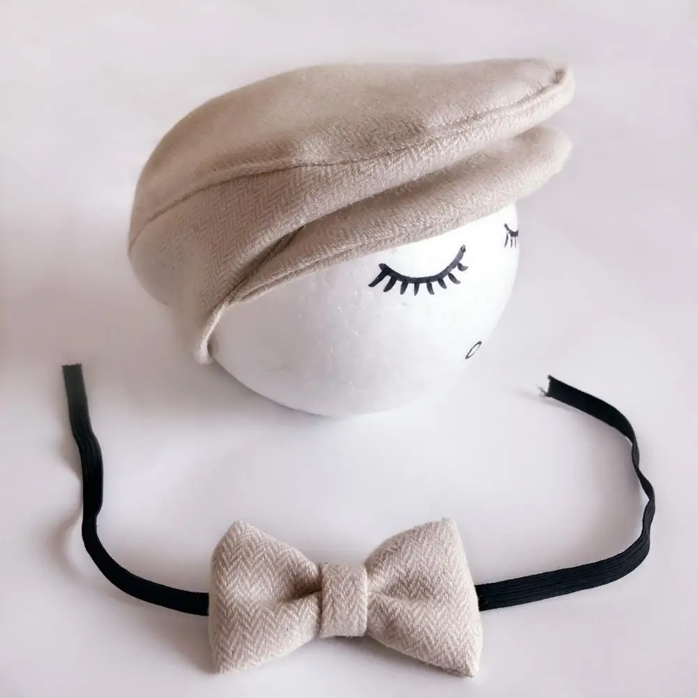 1 Set Hat Bow Set Baby Newborn Herringbone Peaked Cap Adjustable Lace Up Bow Tie Toddler Photo Photography Prop Outfit 모자 리본 세트