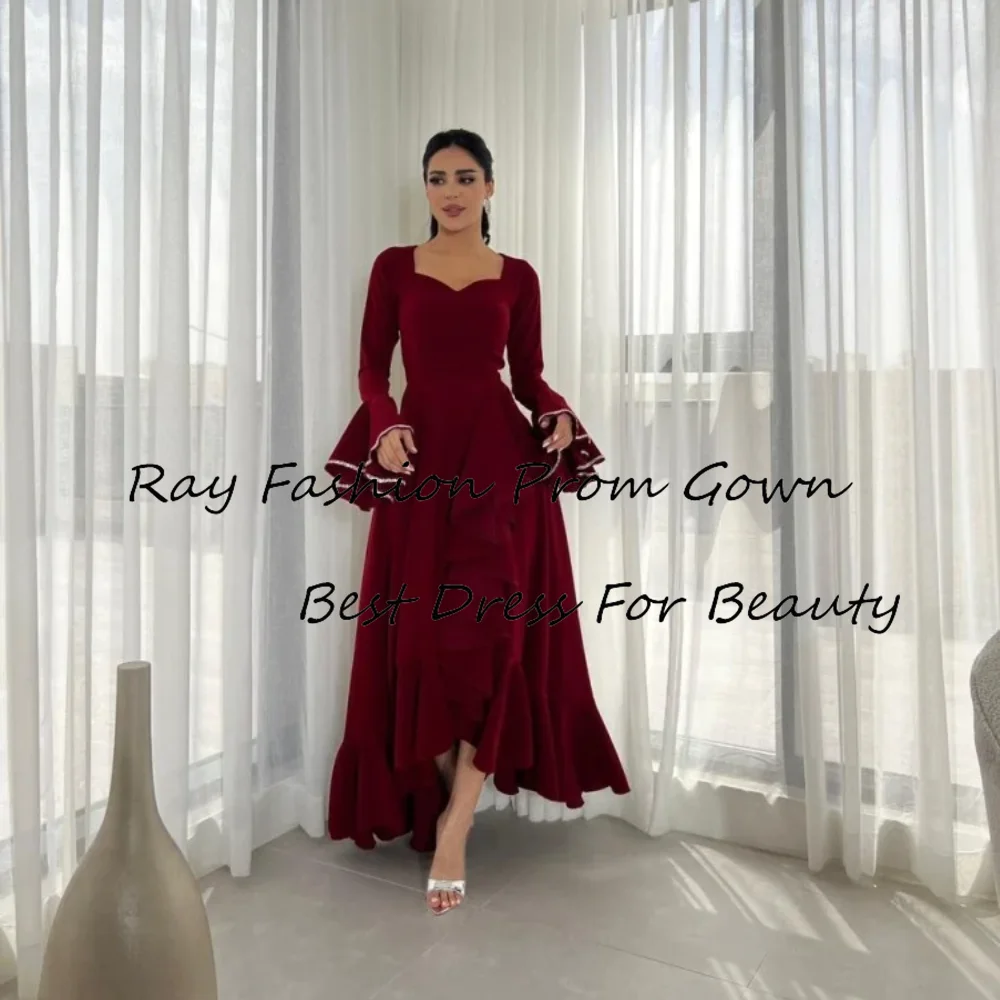 Charming A Line Cocktail Dress Sweetheart With Long Sleeves Tiered Ruffles With High Low Ankle Knee Length For Modern Party Gown