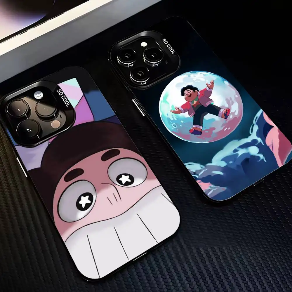 

Cartoon S-Steven U-Universe Anime Phone Case For iPhone17 16 15 14 13 12 Pro Max Grey Black Matte Laser Metallic Aurora Funda