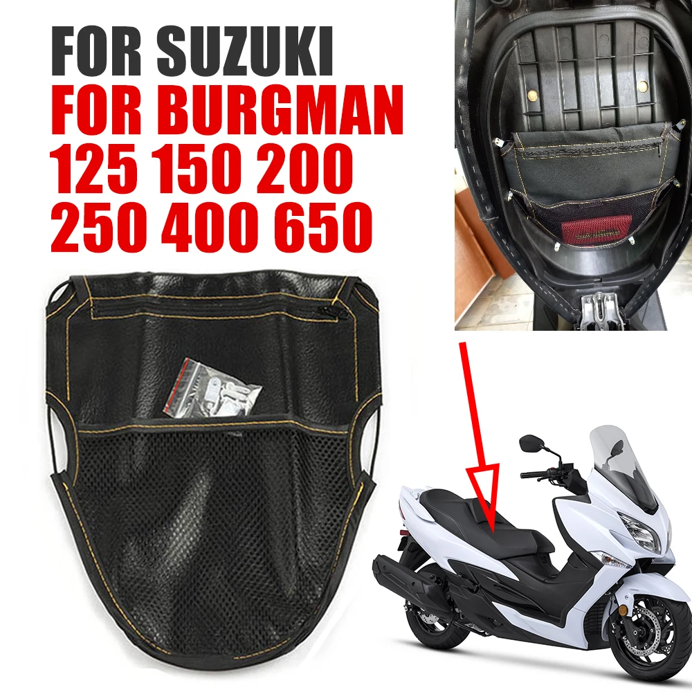 For SUZUKI Burgman 125 150 200 250 400 650 AN200 AN400 AN150 Motorcycle Accessories Under Seat Storage Bag Leather Tool Bag Part