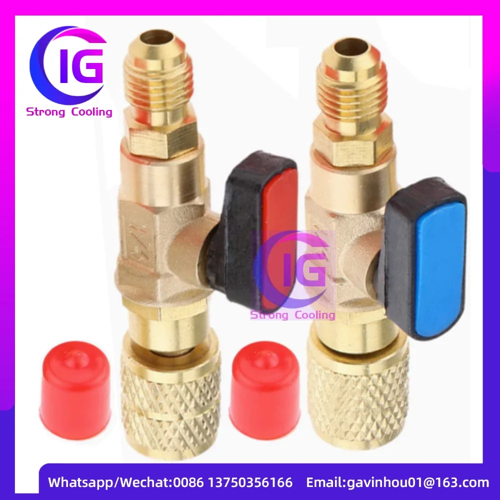 Auto R22 Refrigerant Ball Valve Brass AC Refrigerant Shut-Off Valve Connecting to Hose Refrigeration Tool R410A Adapter