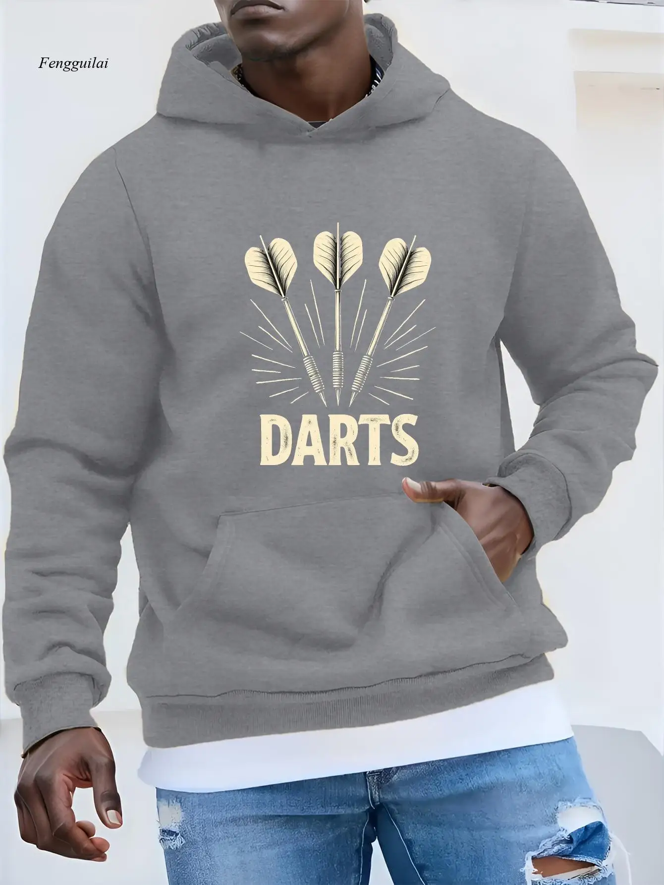 

Темно-синяя толстовка с рисунком дартса — винтажный стиль, длинный рукав, повседневный свободный крой, неэластичная ткань