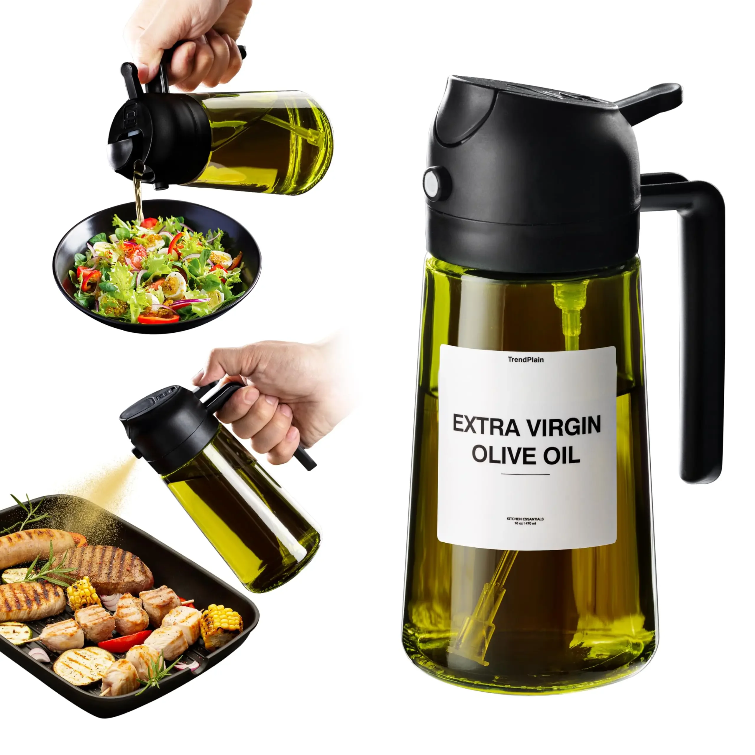 

16oz/470ml Light Blockage Dark Oil Sprayer for Cooking 2 in 1 Olive Oil Dispenser Bottle for Kitchen Glass Oil Bottle Air Fryer