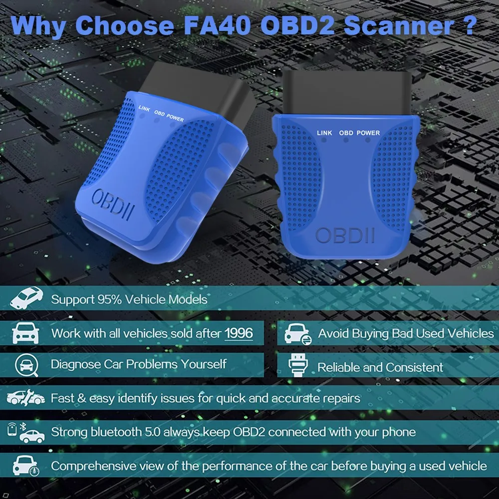 OBD2 Code Reader FA40 Diagnostic Tool Compatible with iOS and Android Auto Code Scanner for Cars Since 1996