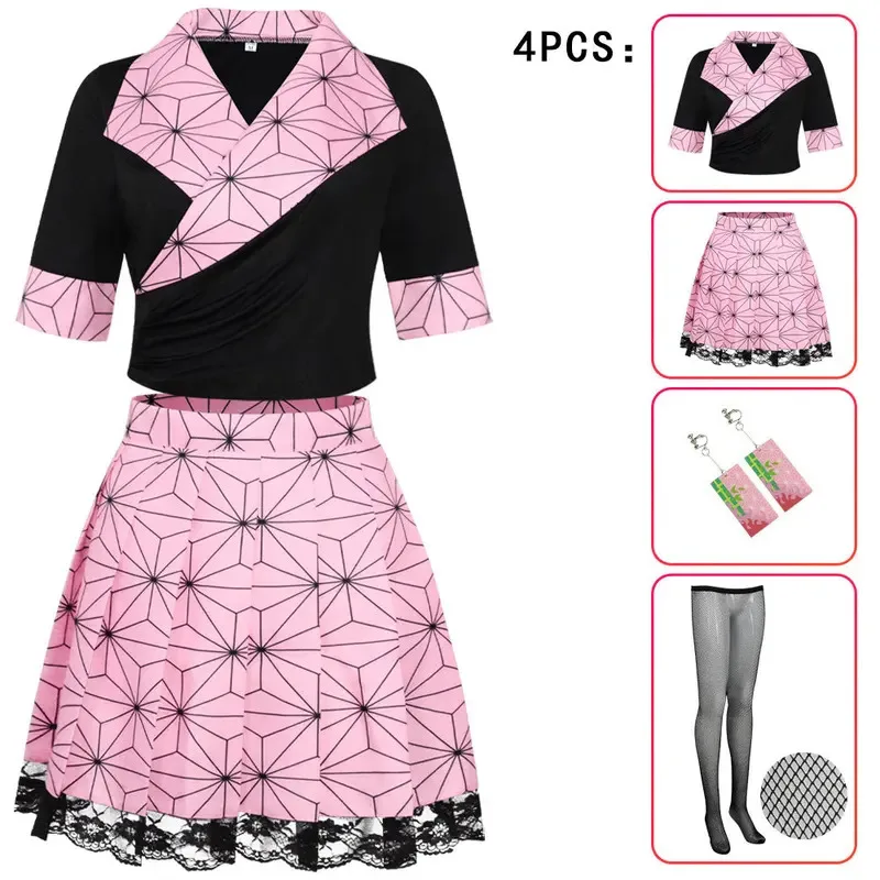 Disfraz de Demon Slayer Kamado Nezuko, disfraz de Kamado Tanjirou Kochou Shinobu, vestido de sirvienta de Halloween, traje de Anime para mujer