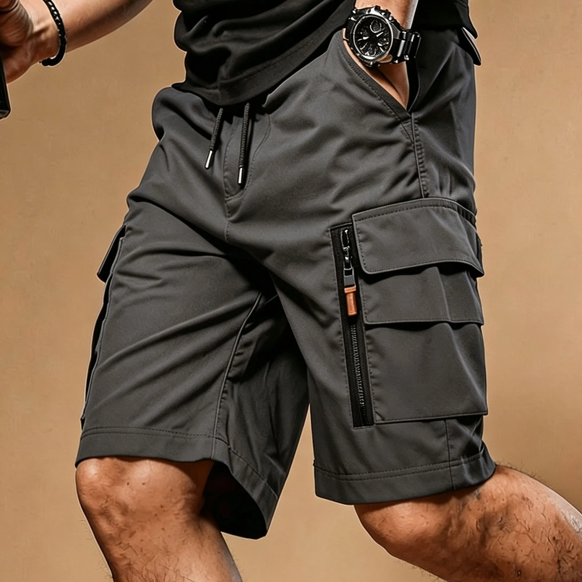Taktische Herren-Shorts mit elastischem Bund, Arbeitshose, Outdoor-Freizeithose, Sport- und Strandhose, Sommer-Arbeitsshorts – Detail 5