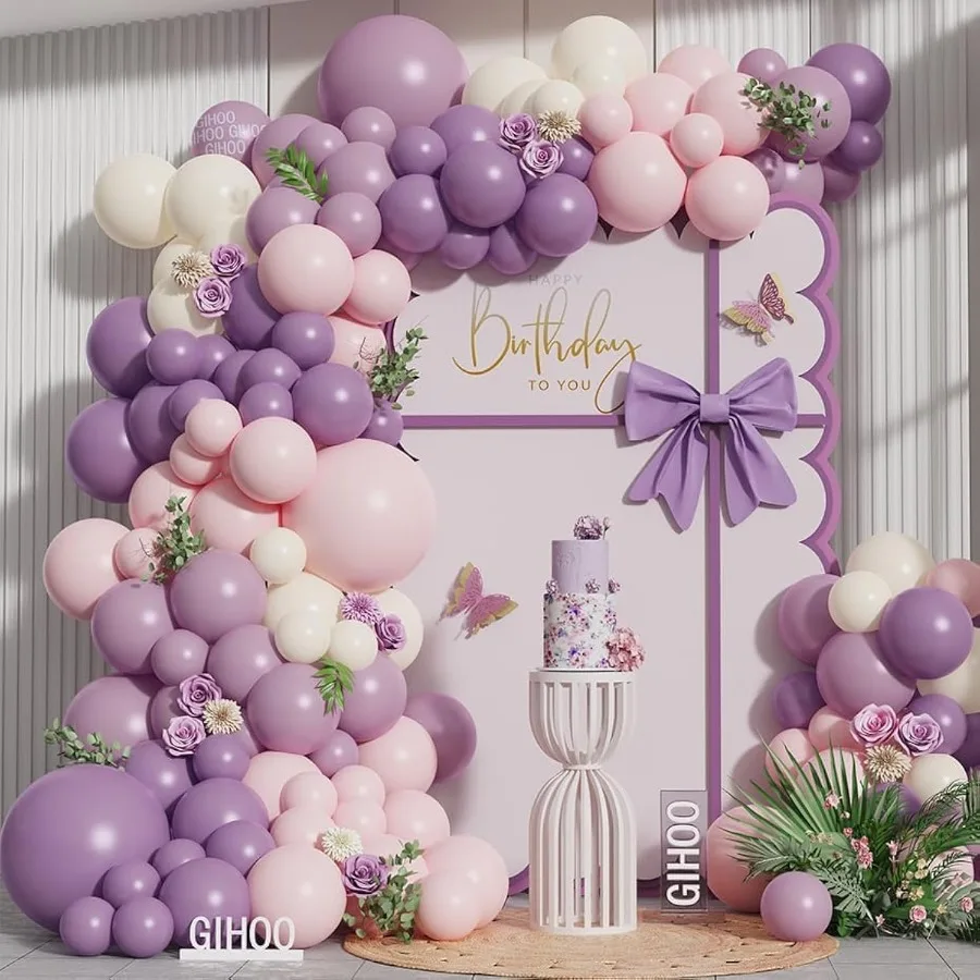 

Pink and Purple Balloon Arch Kit with 143pcs Dusty Purple Lavender Pastel Macaron Pink Balloons for Girls Birthday Baby Shower