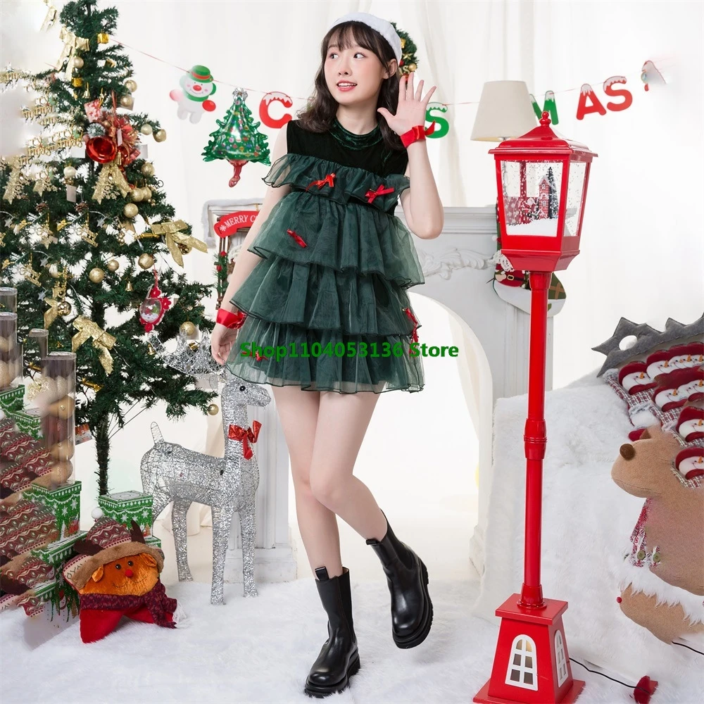 2024 Kerstkostuum Cosplay Anime Jurk Lolita Kawaii Holiday Party Danspak Groene Kanten Jurk Voor Vrouw Meisjes Aangepast