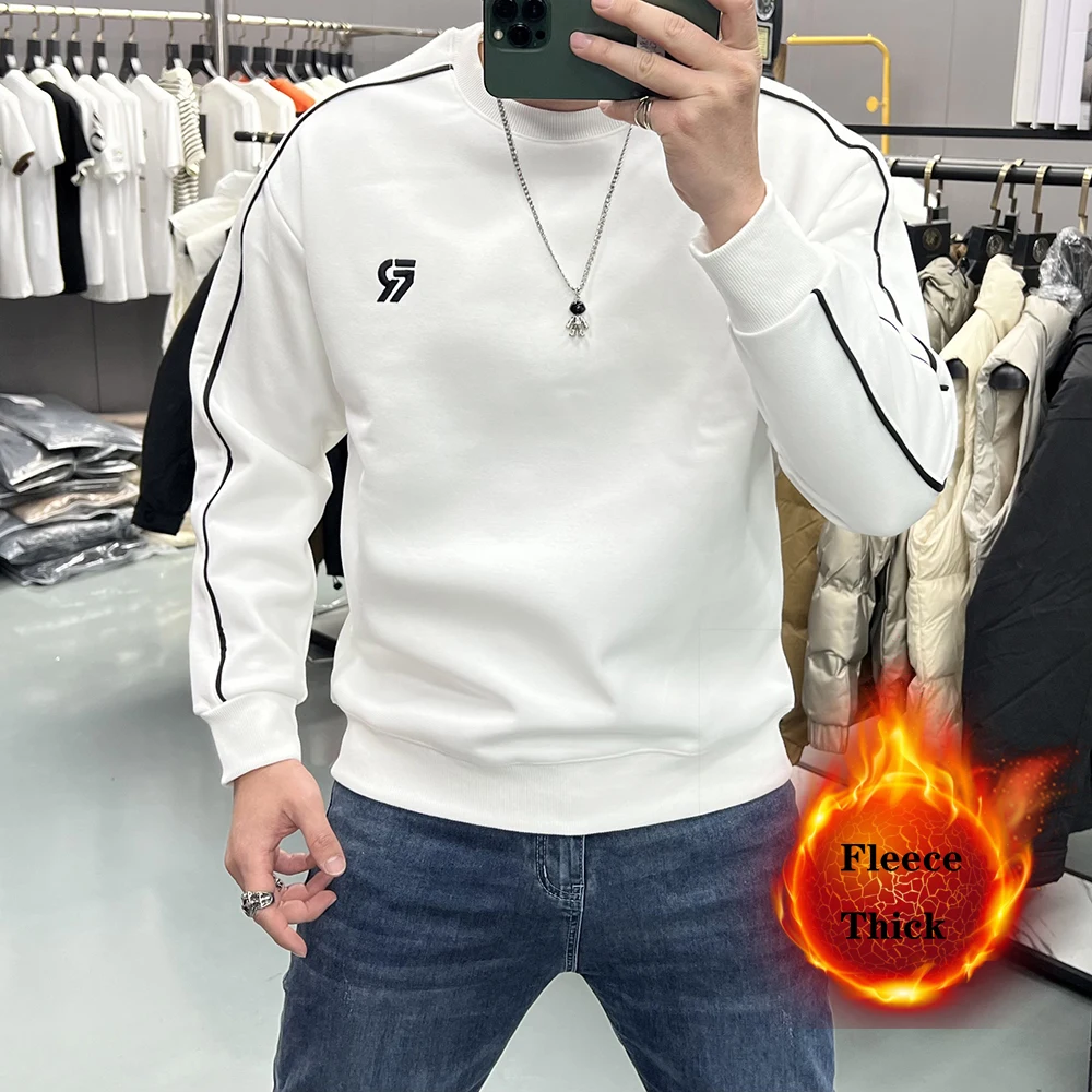 

Men's Fashion Simple Hoodie Casual Embroidered Letter Trend Sweatershirts Winter Warm Velvet Bottom Shirt Youth Male Clothing
