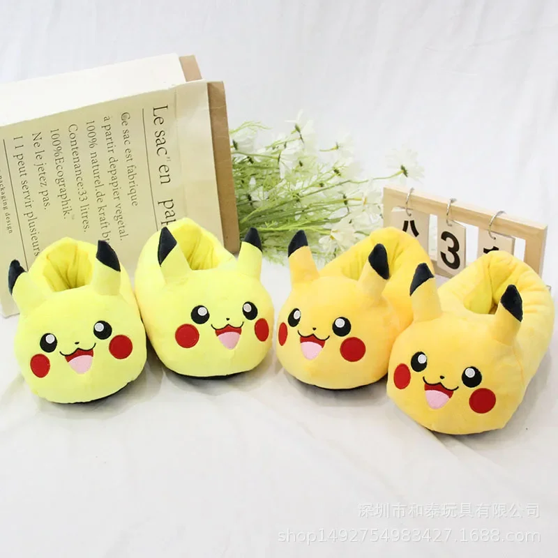 

Anime Pokemon Pikachu Plush Slippers Full Pack Warm Cotton Shoes Thickened Non-slip PP Cotton Stuffed Christmas Gift for Couples