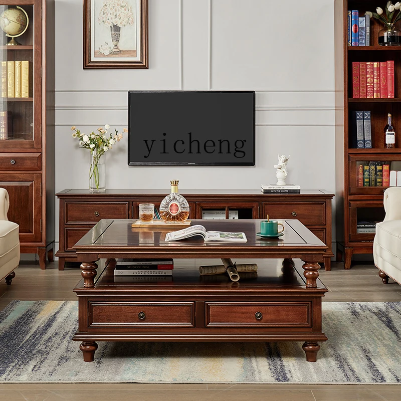 LX all solid wood coffee table living room household square table simple coffee table TV cabinet combination