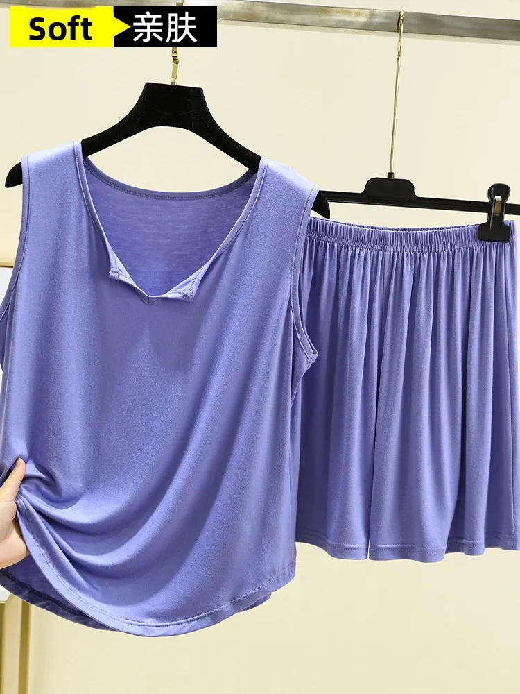 

Комплект домашней одежды из модала V-Ne Svel, летние тонкие однотонные брюки, повседневная уличная одежда, костюм с кондиционером большого размера