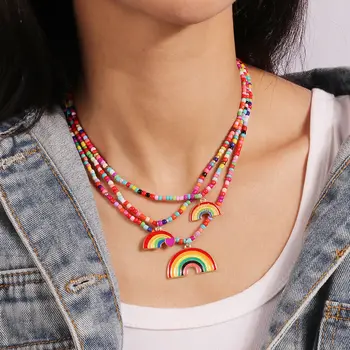 3件時尚波西米亞風手工彩色串珠項鍊,彩虹吊墜項鍊,適合女性、女孩參加派對、節日佩戴,可作禮物。 10 最佳銷售 彩虹首飾 - №10