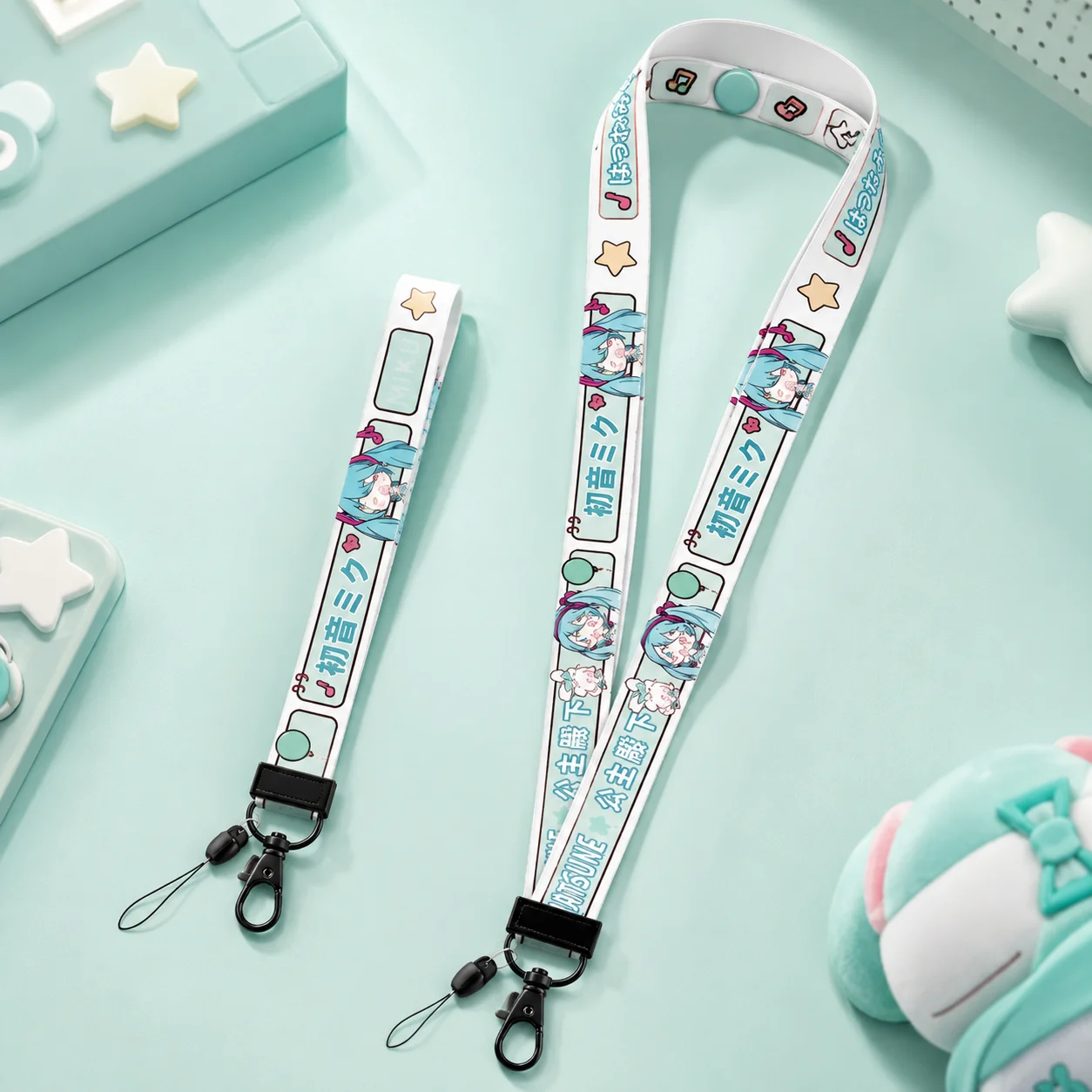 2pcs Hatsune Miku Short Wrist Lanyard Anime Phone Strap Anti Lost Keychain Pendant for Phone Case, Keys, USB Bag Gift view 3
