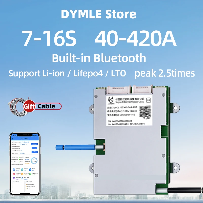 

7-16S ANT Smart BMS Lifepo4 li-ion Lto Battery Smart Protection Board BT APP 40A 80A 110A 130A 170A 220A 400A 420A 24V 36V 48V