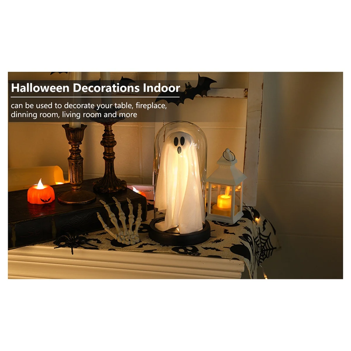 

Декор на Хэллоуин, украшения на Хэллоуин, подсветка в помещении, призрак в стеклянном клошене, милый призрак с подсветкой для домашней кухни, камин